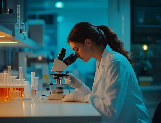 Medico utilizando el microscopio